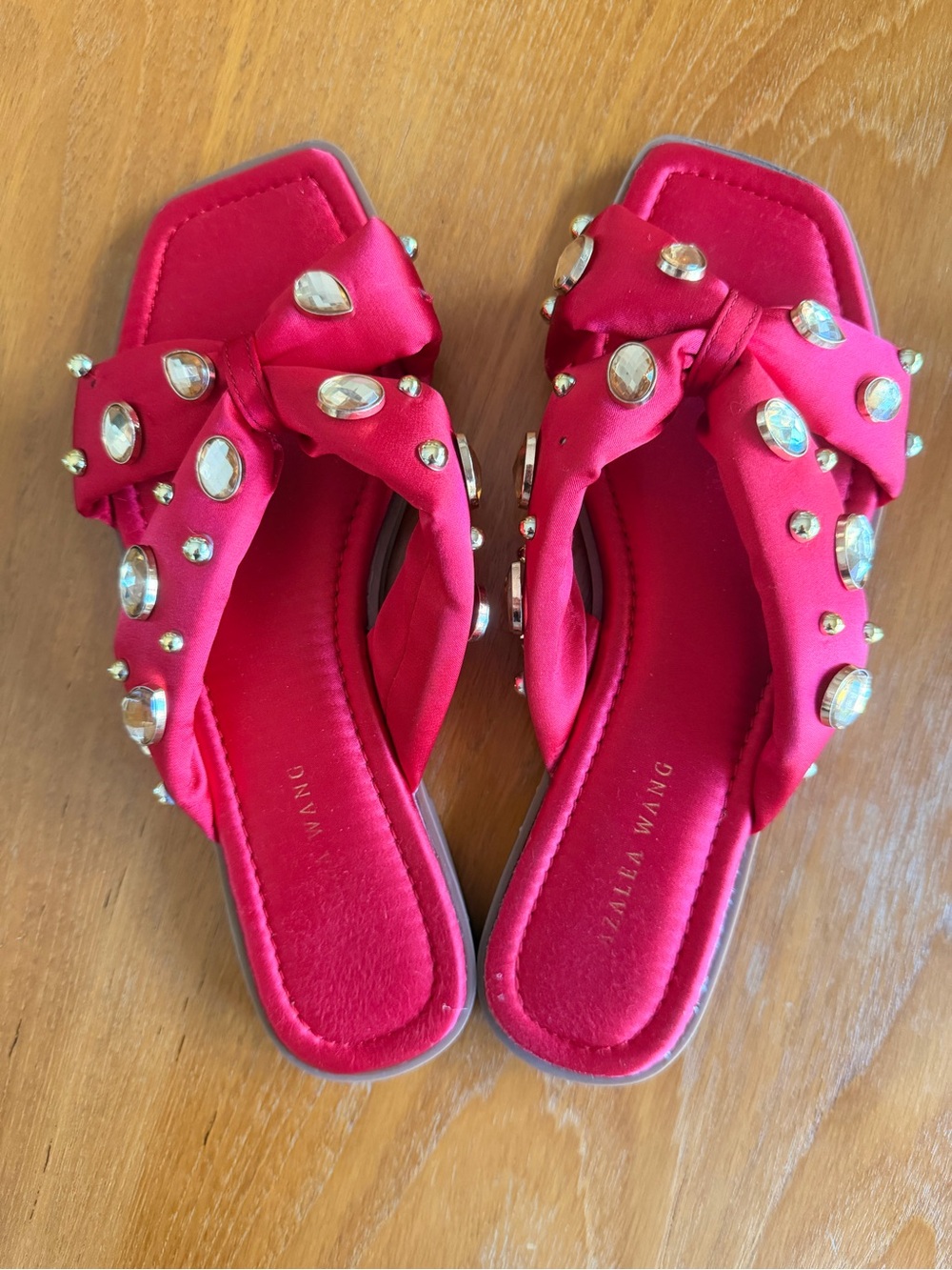 Red Embellished Knot Slide Sandals